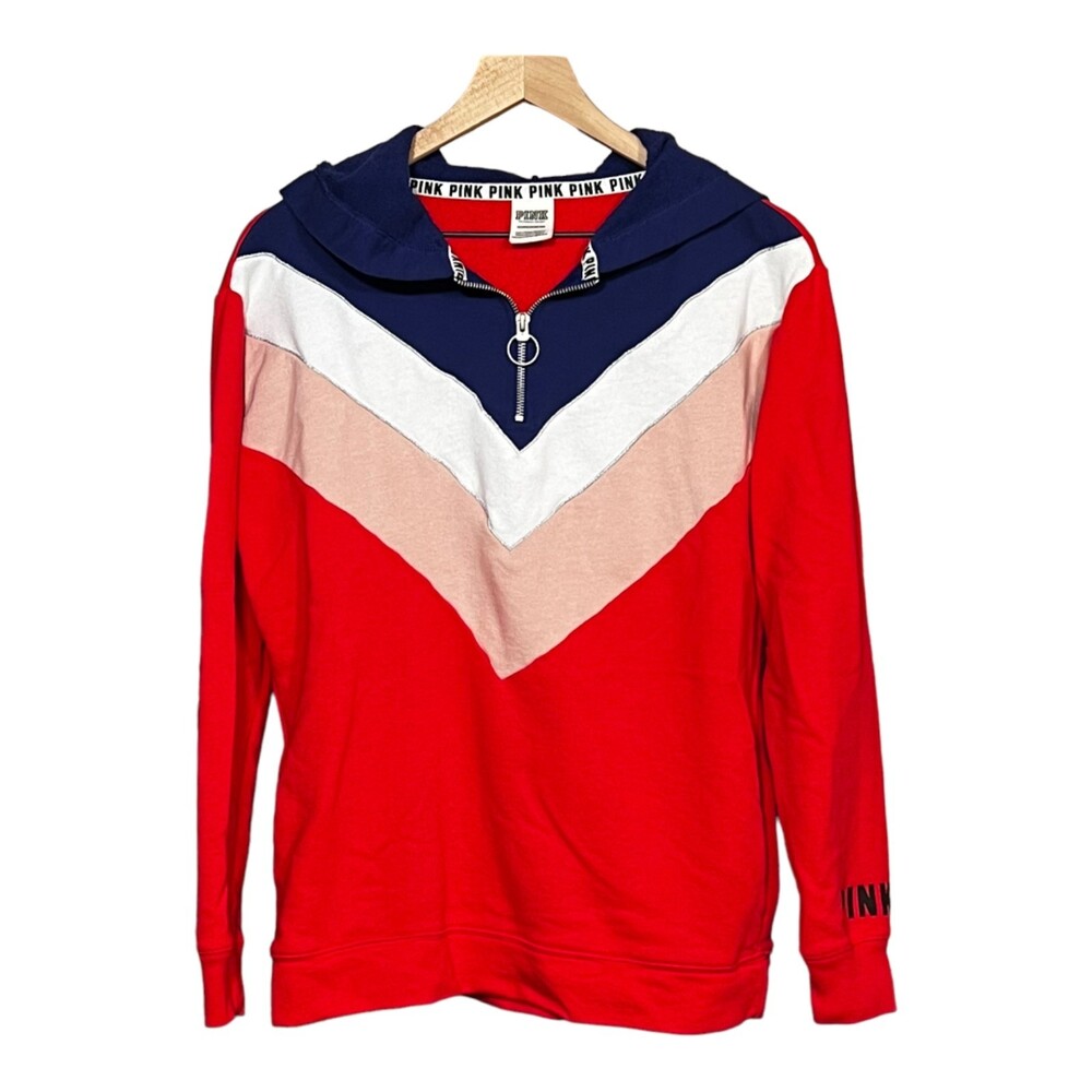 PINK Victoria's Secret Half Zip Pullover Hoodie Color Block Sweatshirt size XS